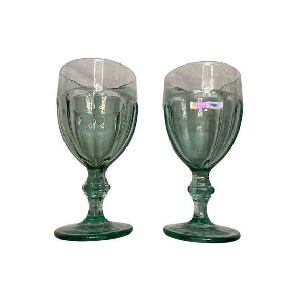 Vintage Libbey Duratuff Gibraltar Spanish Green Water Goblets Set Of Two Kitchen - Picture 3 of 9